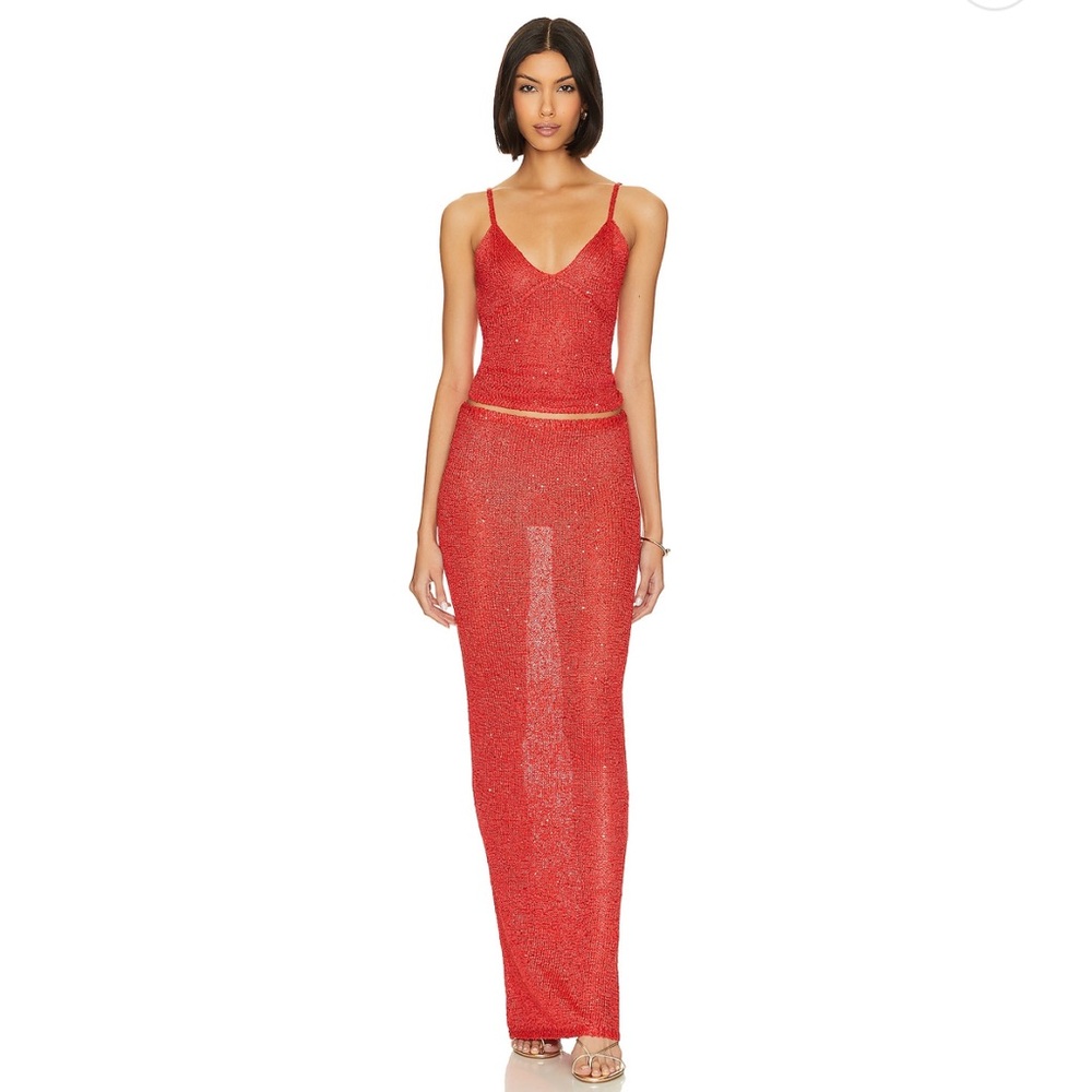Asta resort Carolina Skirt in Rossa Sequin Red Maxi skirt
